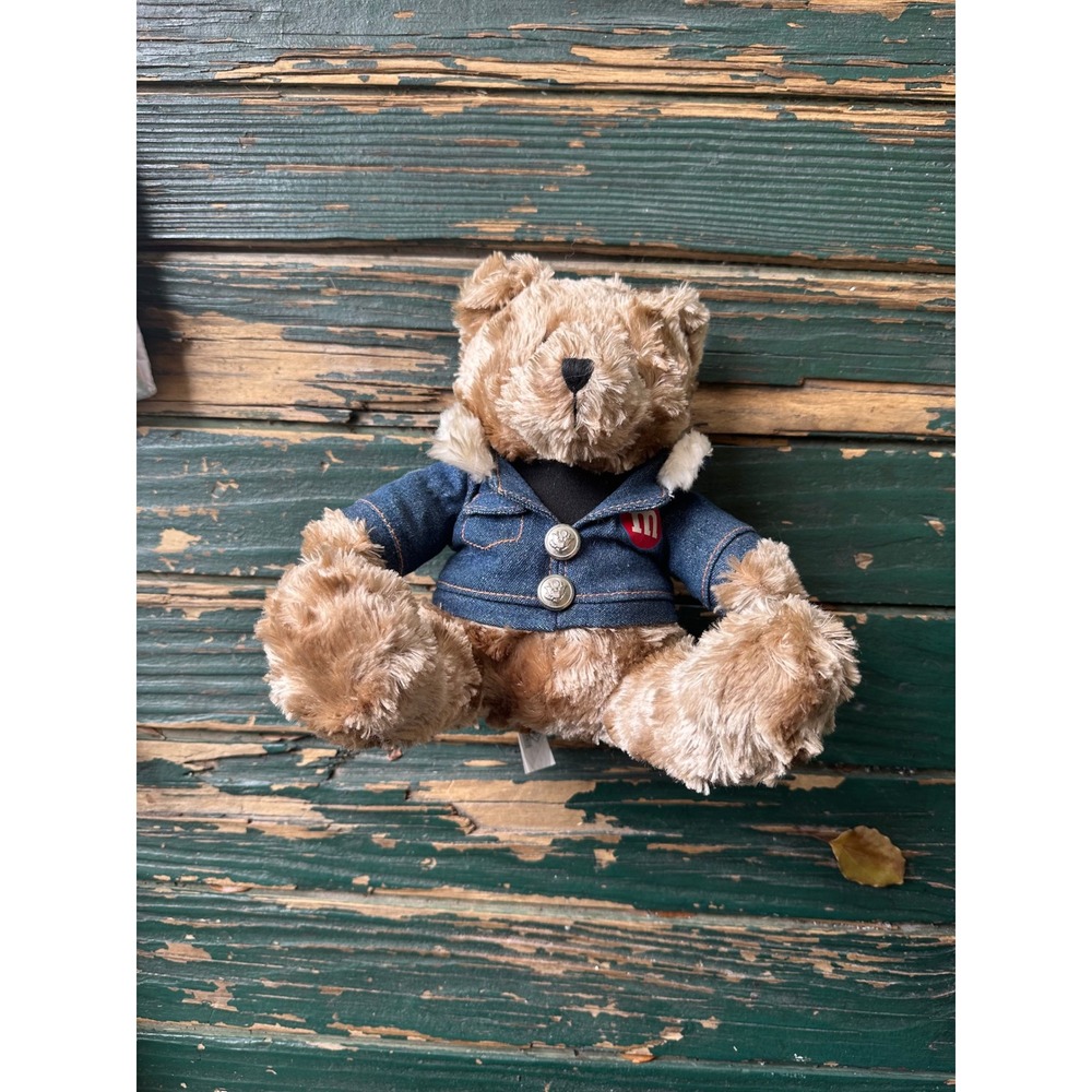 M&M's Galerie Brown Plush Teddy Bear in Denim Jacket with‎ Character Graphic